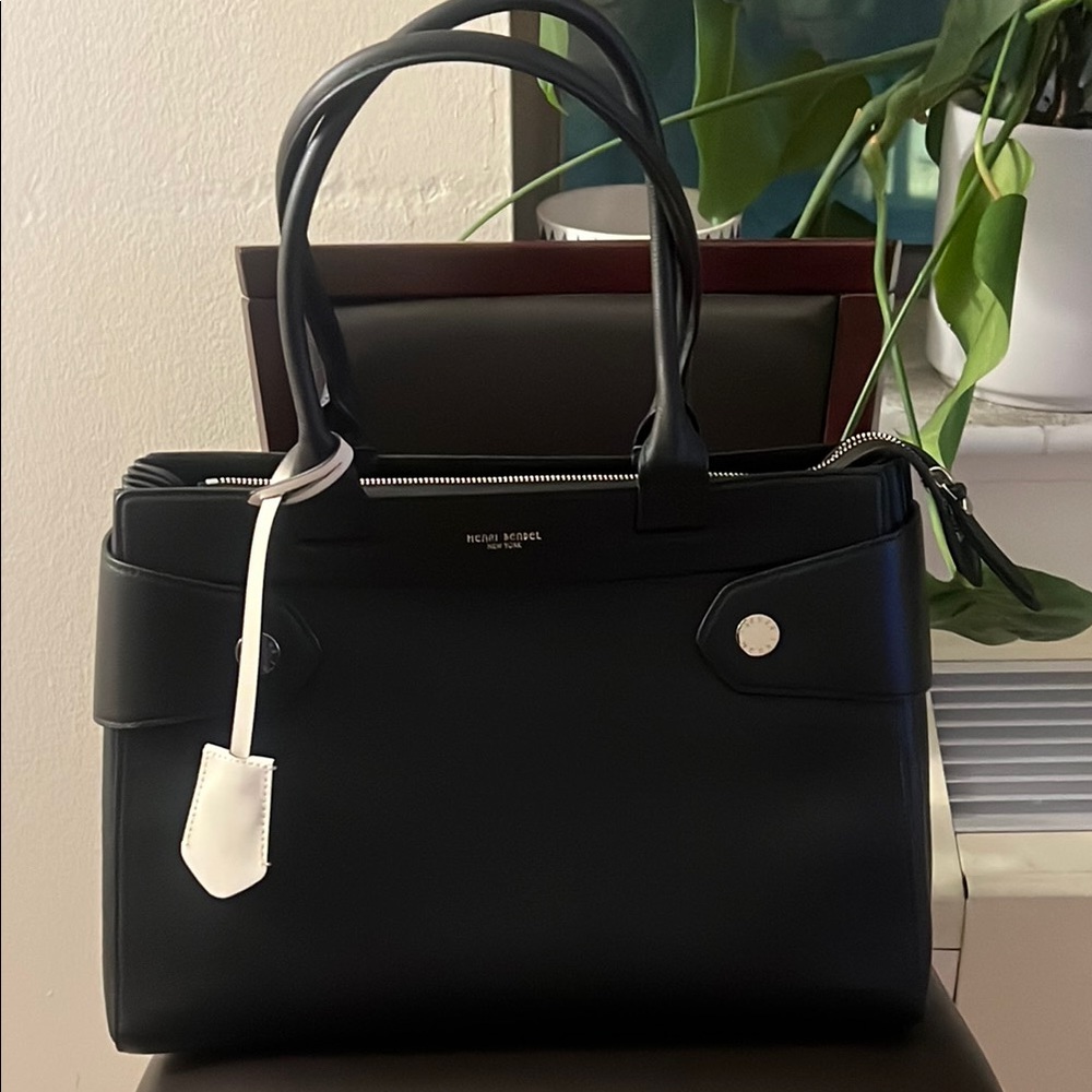 Henri Bendel Black Satchel with Silver Hardware